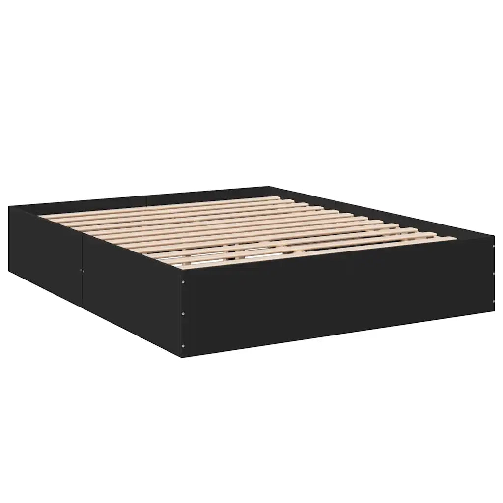 Letto matrimoniale | Letto per adulti | Giroletto Nero 150x200 cm in Legno Multistrato