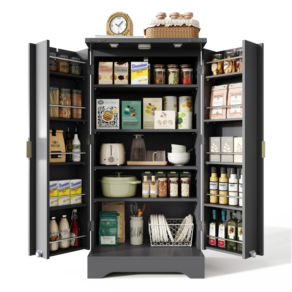 Hochschrank da cucina moderno in MDF nero con luce LED a sensore e ripiani regolabili