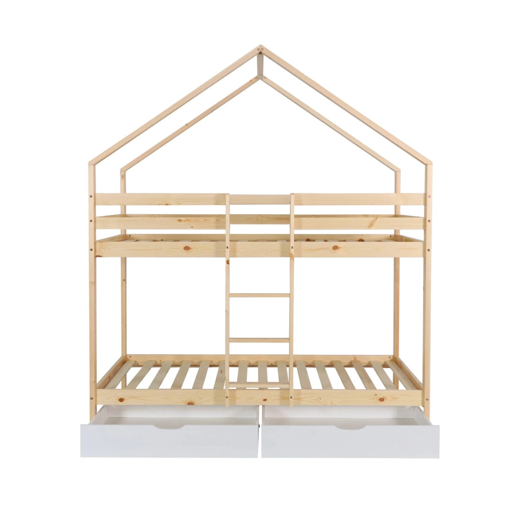 Letto a castello per bambini cabina 190cm pino naturale con cassetti,