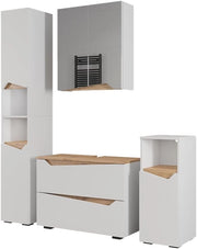 Set di mobili da bagno Marelle, Bianco, 80 cm, composto da mobile lavabo, pensile a specchio, colonna e base media