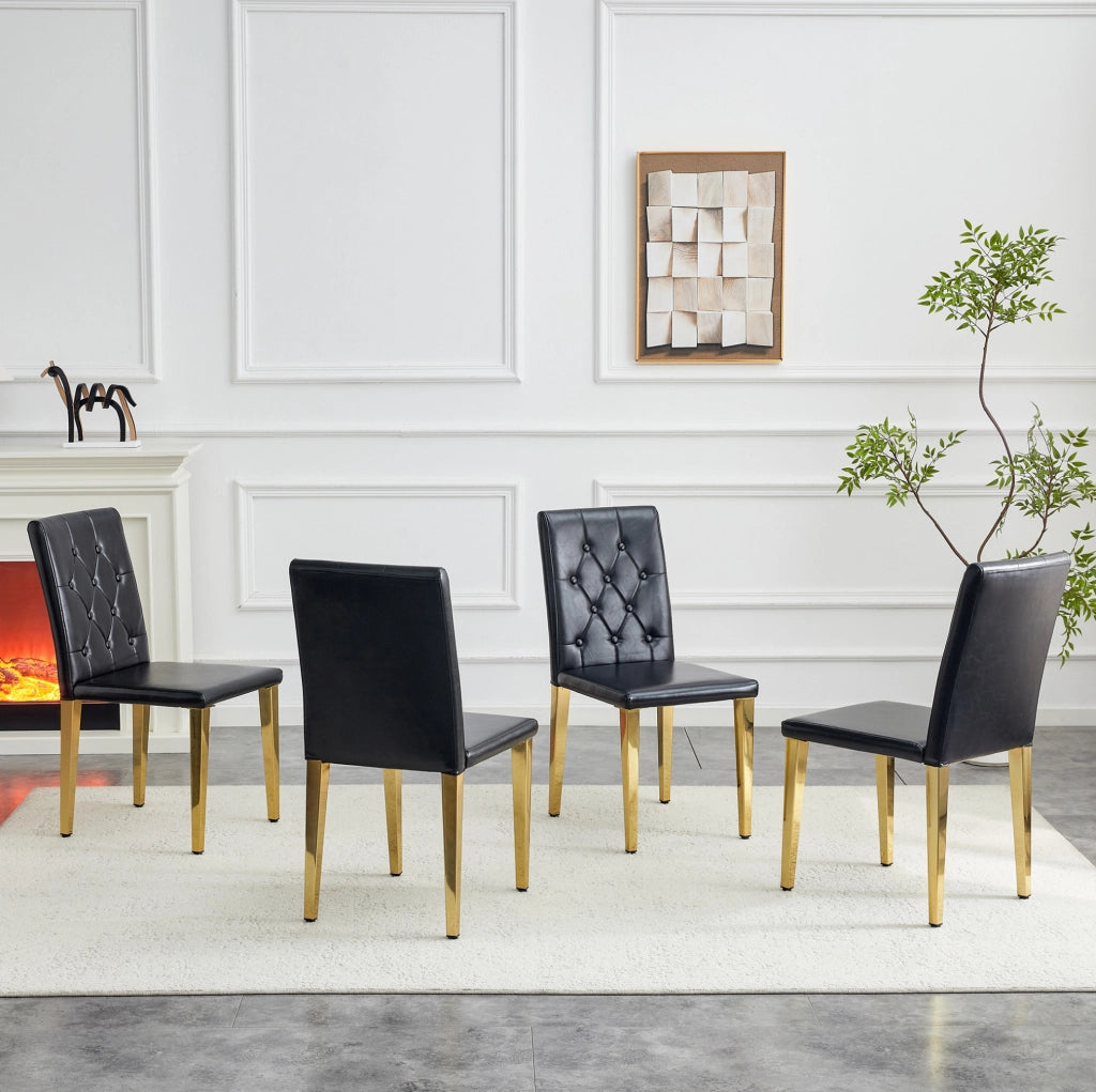 Set di 4 sedie da pranzo in PU nero con gambe oro