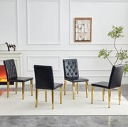 Set di 4 sedie da pranzo in PU nero con gambe oro