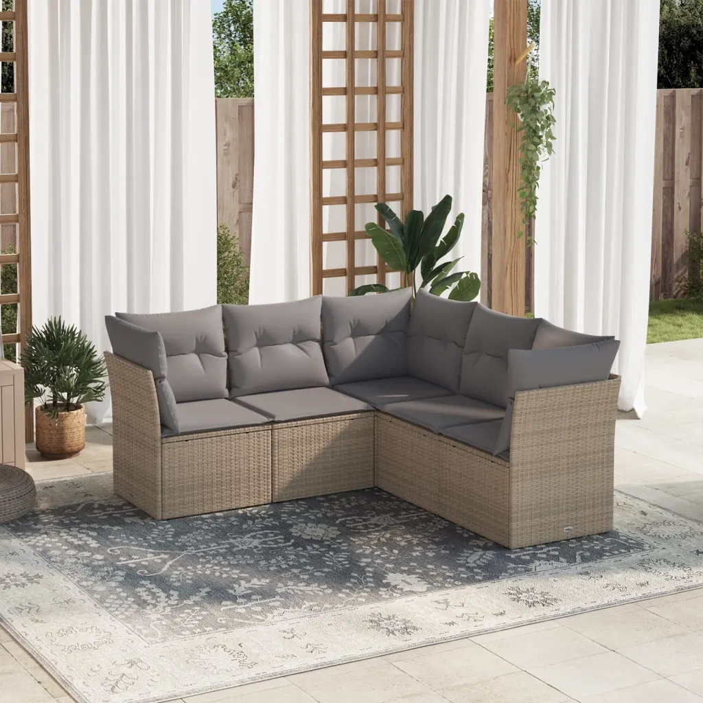 Set Divano da Giardino 5 pz con Cuscini Beige in Polyrattan 3217619