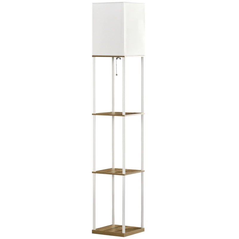 Lampada da terra, con luce indiretta, con ripiani, struttura in metallo, paralume in tessuto, 26x26x159 cm, bianco/marrone