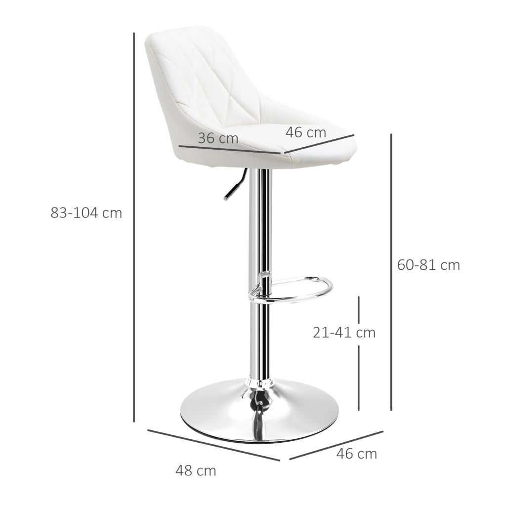 Easycomfort Set 2 Sgabelli da Bar, Altezza Regolabile con Base in Metallo e Seduta in Pelle PU, Sgabelli Moderni con Schienale e Poggiapiedi, 46x48x83-104cm, Bianco