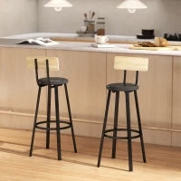 Set di 2 Sgabelli Alti da Cucina con Schienale e Poggiapiedi Rivestiti in PU 75,5 cm Naturale e Nero