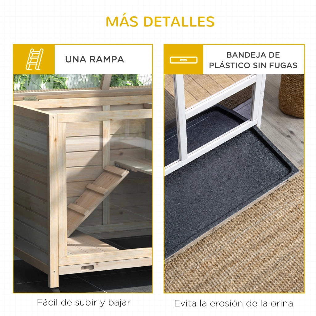 Gabbia per Conigli a 2 Livelli in Legno con Ruote ¨C zephmum ¨C 91.5x53.3x73 cm