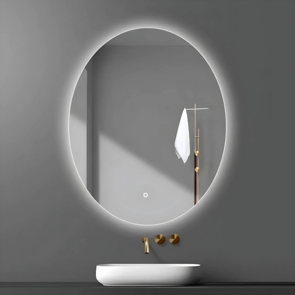 Specchio 5 mm ovale retroilluminato led interruttore touch pvc e mdf *** misure 60x80 cm, tonalità dimmerabile 2700-...