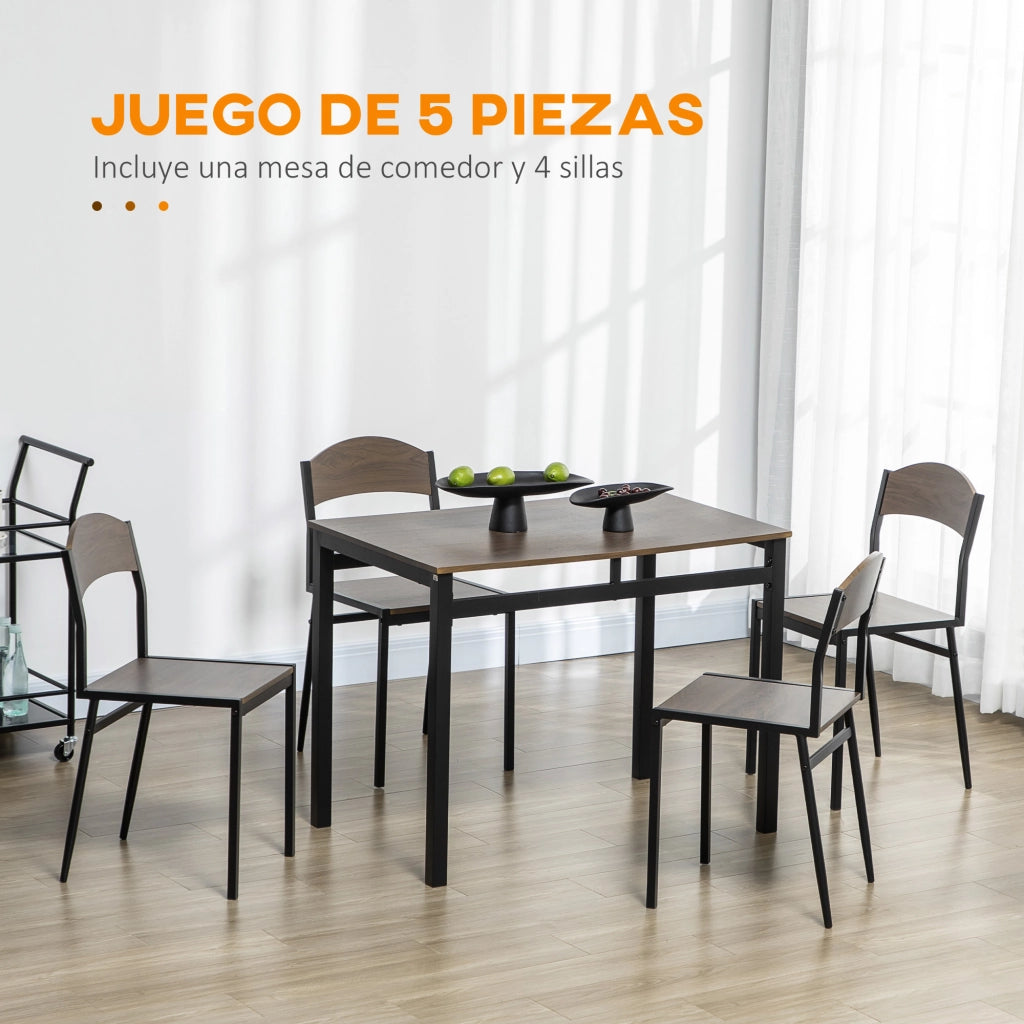 Set tavolo da pranzo con 4 sedie ¨C Xylo ¨C struttura metallo nero, marrone scuro