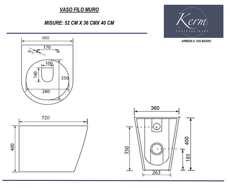 Sanitari Bagno Filo muro con Copriwc Soft Close e Bidet| Kerm