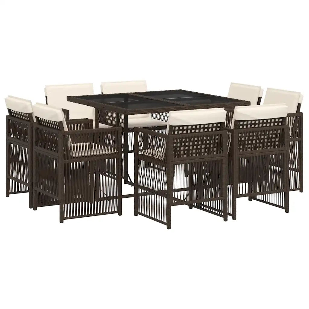 Set da Pranzo da Giardino 9pz con Cuscini Marrone in Polyrattan 3211017
