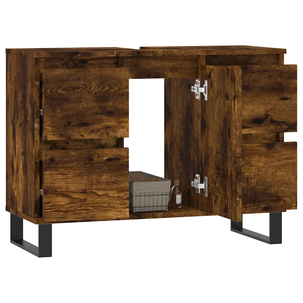 Armadietto Bagno Rovere Fumo 80x33x60 cm in Legno Multistrato 831665
