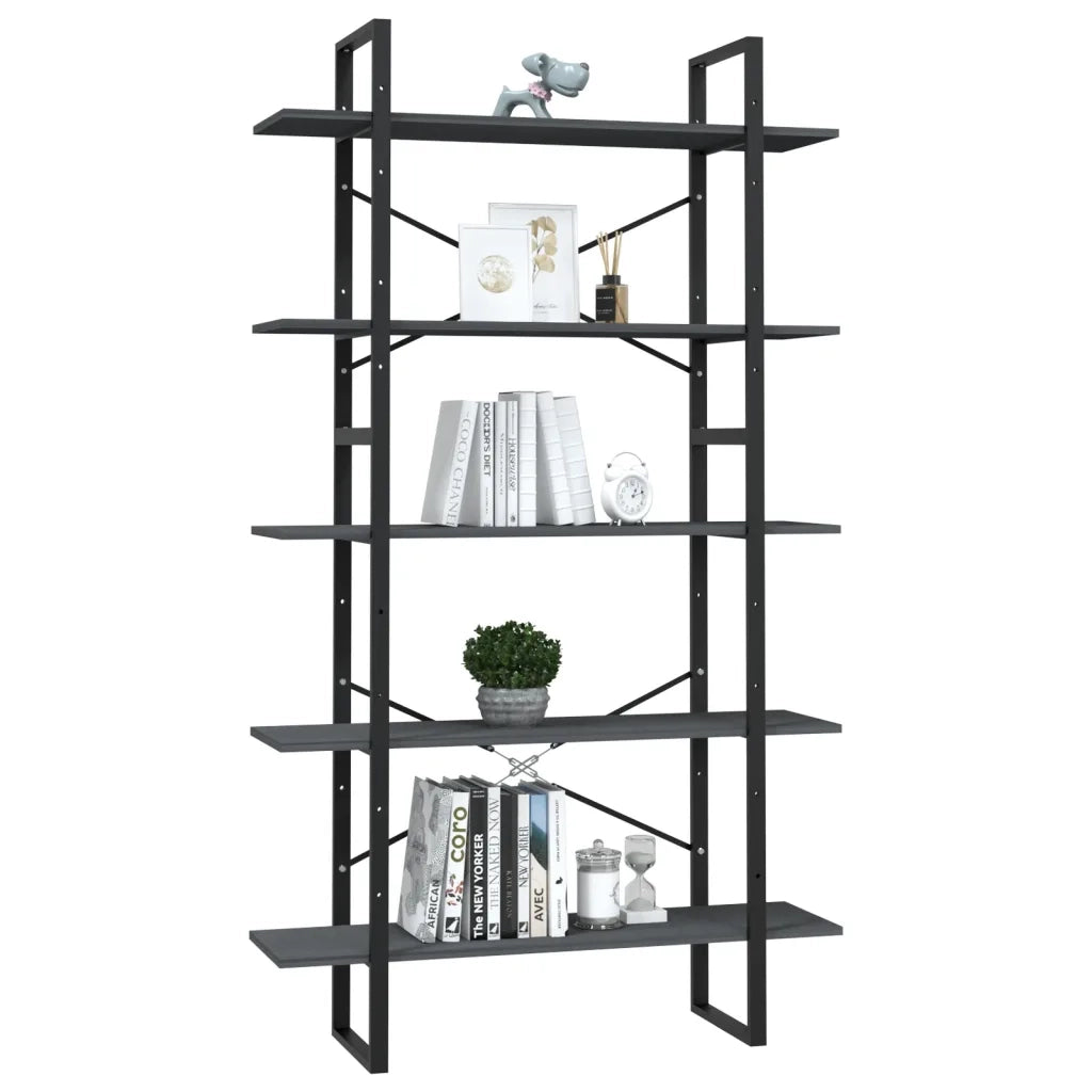 Libreria a 5 Ripiani-Scaffale per Libri-Mobile di Stoccaggio Grigia 100x30x175 cm in Legno di Pino