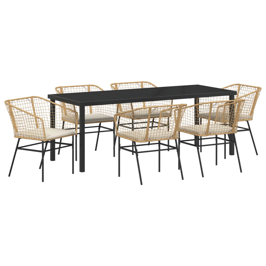 Set da Pranzo da Giardino con Cuscini Marrone Polyrattan