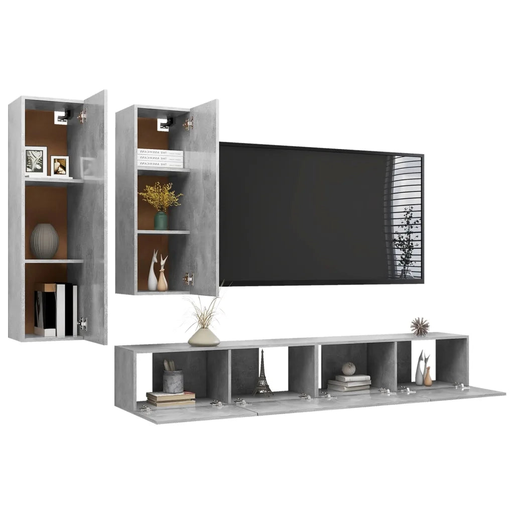 Set di Mobili Porta TV 4 pz Grigio Cemento in Legno Multistrato 3079153