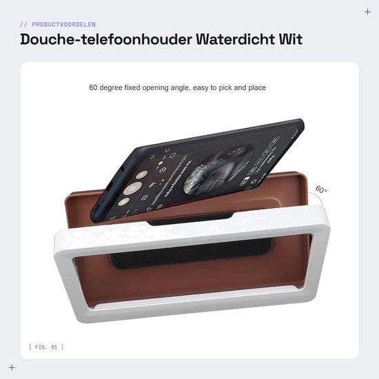 Supporto per telefono acqua resistente - Telefono supporto per bagno - Supporto per muro per telefono cellulare - Adatto per schermi da 6,8 pollici - Materiale ABS - Incluso adesivo