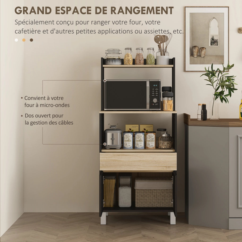 Mobile da cucina con ripiani e cassetto ¨C zephmum ¨C quercia e nero 60x40x131 cm