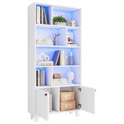 Libreria 80x30x173 cm in MDF bianco， LED via app， 2 ante