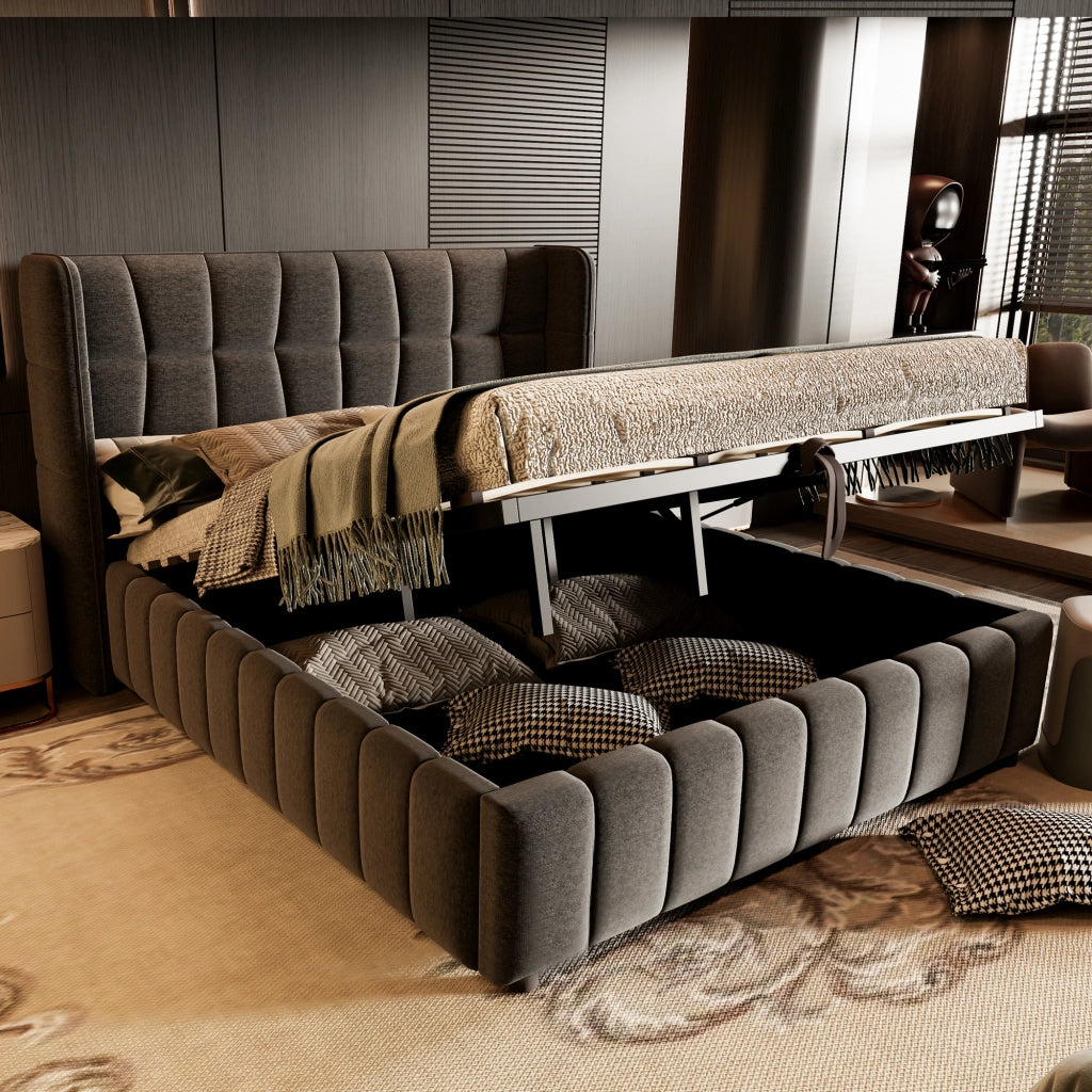 letto imbottito tessuto grigio 180 x 200 cm