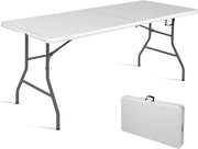 Tavolo da campeggio pieghevole da giardino con maniglia, tavolo da pranzo con piedini antiscivolo, bianco (182 x 75 x 74,5 cm)