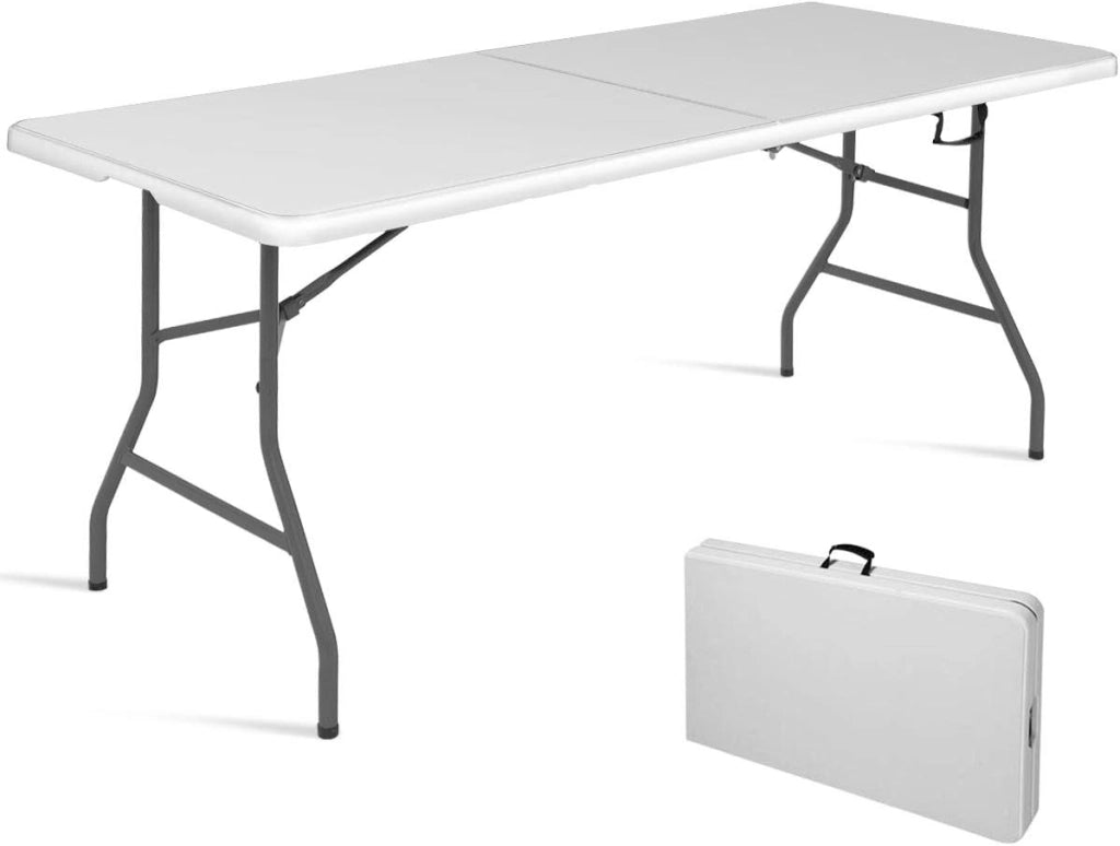 Tavolo da campeggio pieghevole da giardino con maniglia, tavolo da pranzo con piedini antiscivolo, bianco (182 x 75 x 74,5 cm)