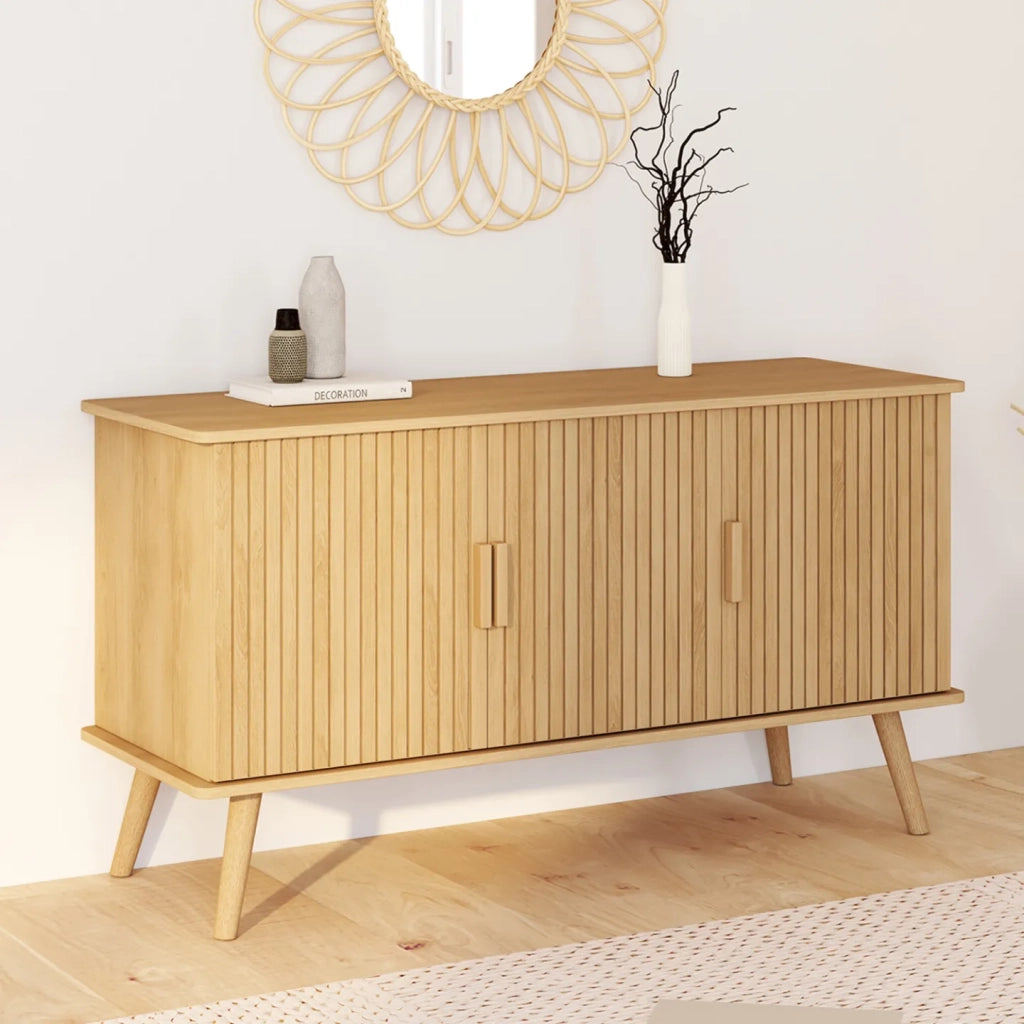 IDMarket - Aparador de 3 puertas JULIETTE efecto listones 110 cm