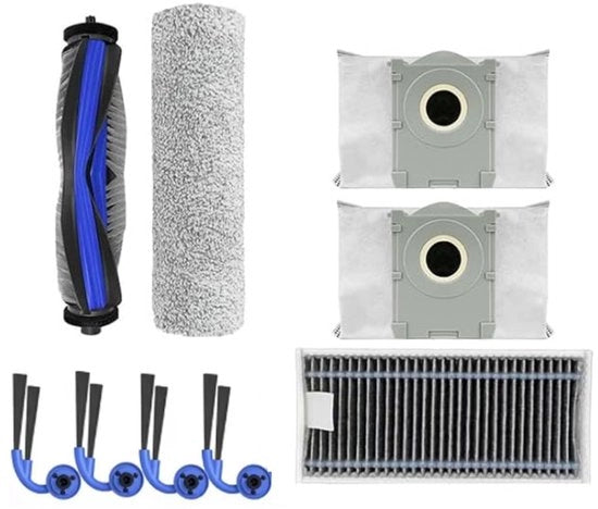 Set di accessori per 9 pezzi compatibile con Ecovacs X9/X9PRO - Ricambi - 1 Pennello principale, 1 Rullo per spazzola, 2 Sacchi a spazzatura, 1 Filtro, 4 Pennelli laterali