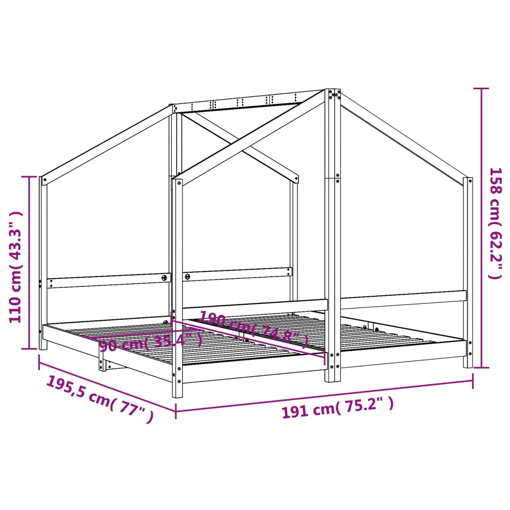 Giroletto per Bambini Nero 2x(90x190) cm Legno Massello di Pino 3200600