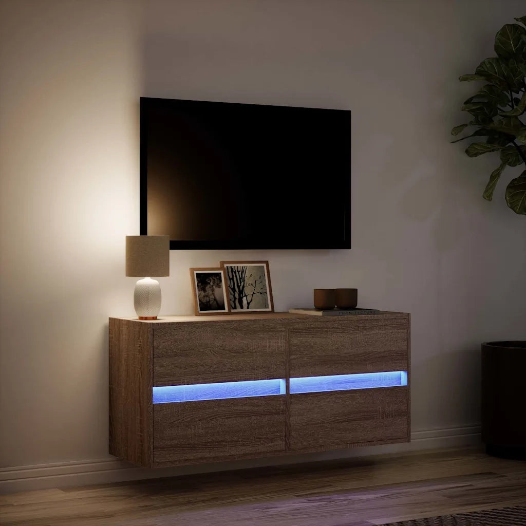 Mobile TV a Parete con Luci LED Rovere Marrone 100x31x45 cm 852298