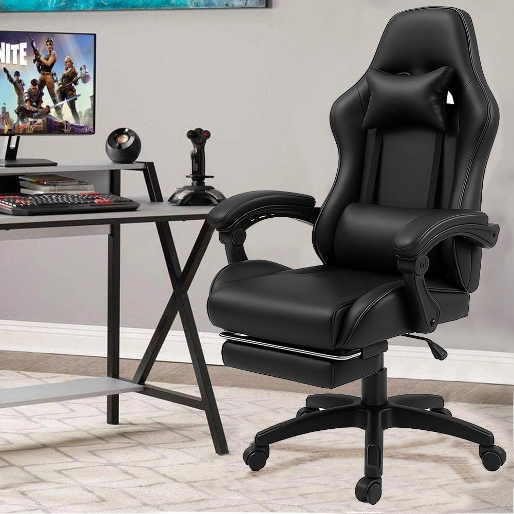 Sedia Gaming da Scrivania con Poggiapiedi e Cuscino Lombare e Cervicale Nero