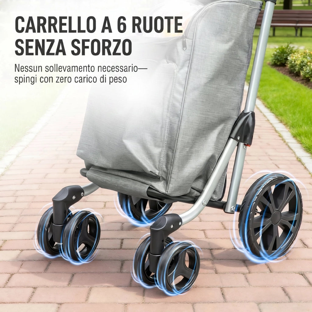 Carrello Spesa Pieghevole 44x58x100 cm Borsa da 46L con Ruote Scomparto Refrigerato in Alluminio Grigio