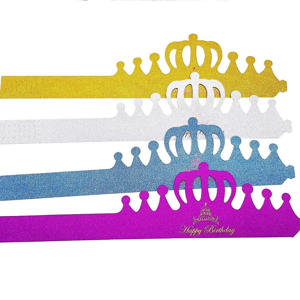 Trade Shop - Set 4 Pezzi Corona Principessa Glitter In Carta Cappello Corone Happy Birthday -