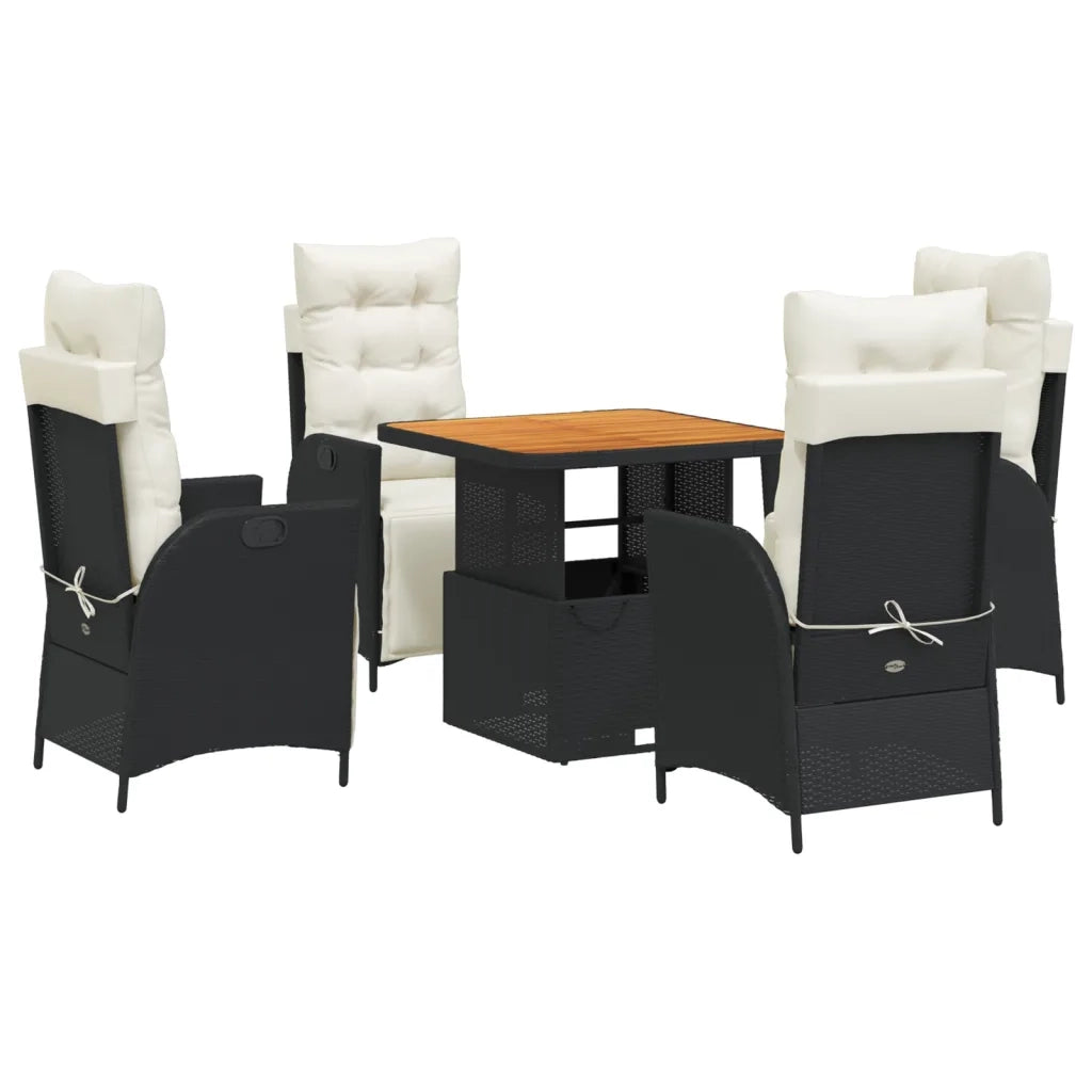 Set da Pranzo da Giardino 5 pz Nero con Cuscini in Polyrattan