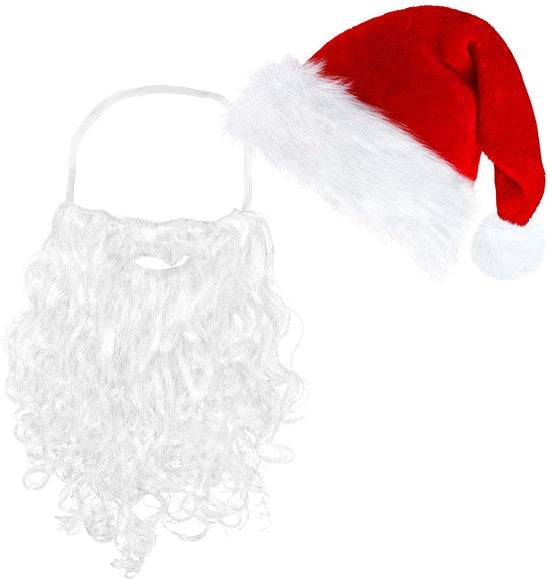 Costume di Natale completo con barba e cappello per adulti, decorazione di Natale, cappello di Natale, barba da Natale, maschera da Natale, maschera per volto, adatto per uomini e donne