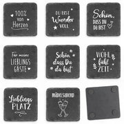 Set di 8 assi di sostegno in legno - assi di sostegno con frasi - 9,5 x 9,5 cm - antiscivolo, decorativo, stile in tavola per ospiti e casa