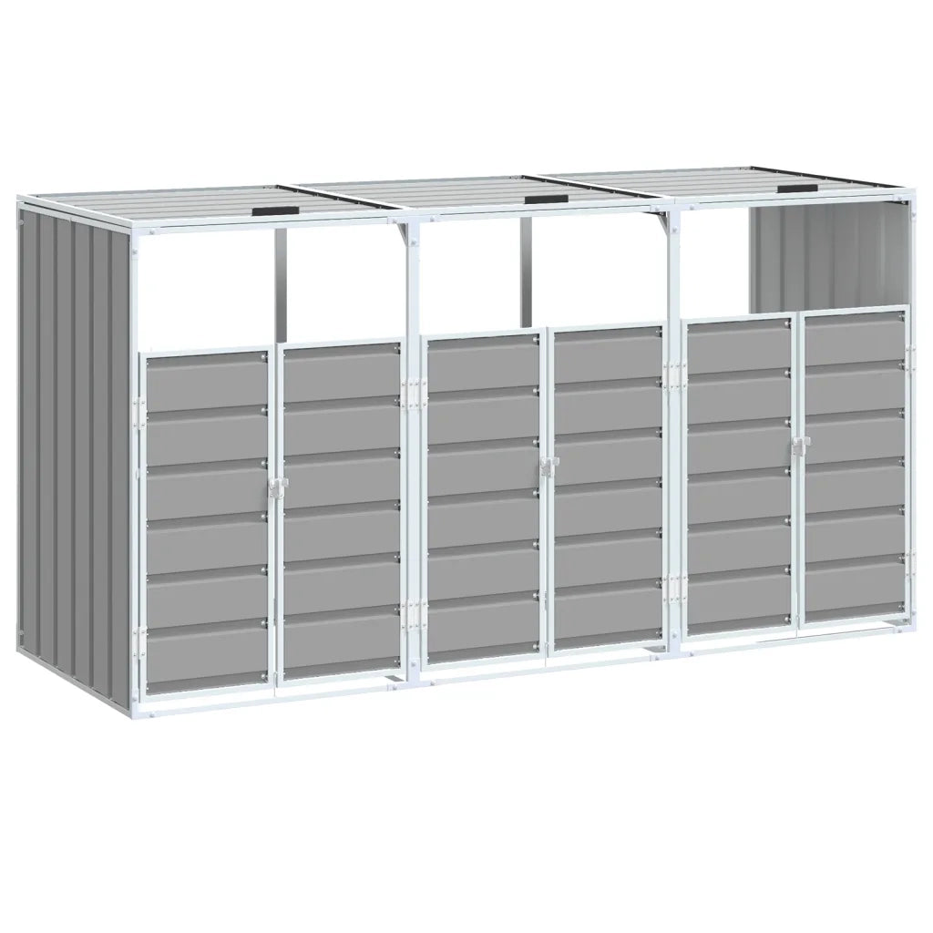 Copribidone con Ruote per 3 Bidoni Grigio 216x81x115 cm Acciaio CFW4154104