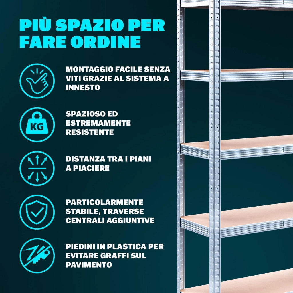 ® Scaffale ad Alta Portata XL 180x90x60cm Carico Max. 875kg 5 Pannelli MDF Scaffalatura Metallo Officina Cantina