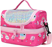 Borsa Isolante per Bambini - Due Compartimenti - Cinturino Regolabile - Disegno Uccellino Rosa