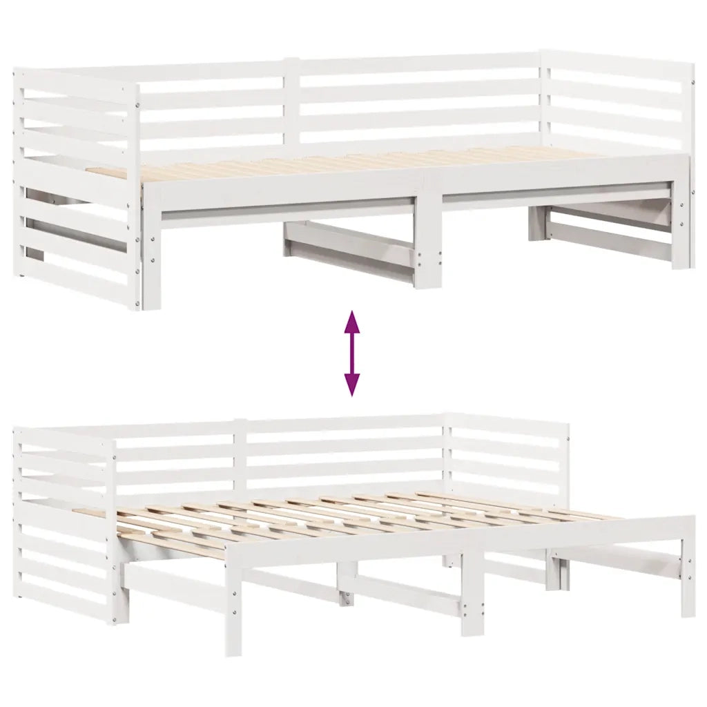 Letto singolo | Letto per adulti | Dormeuse con Cassetti Bianco 90x200 cm Legno Massello di Pino