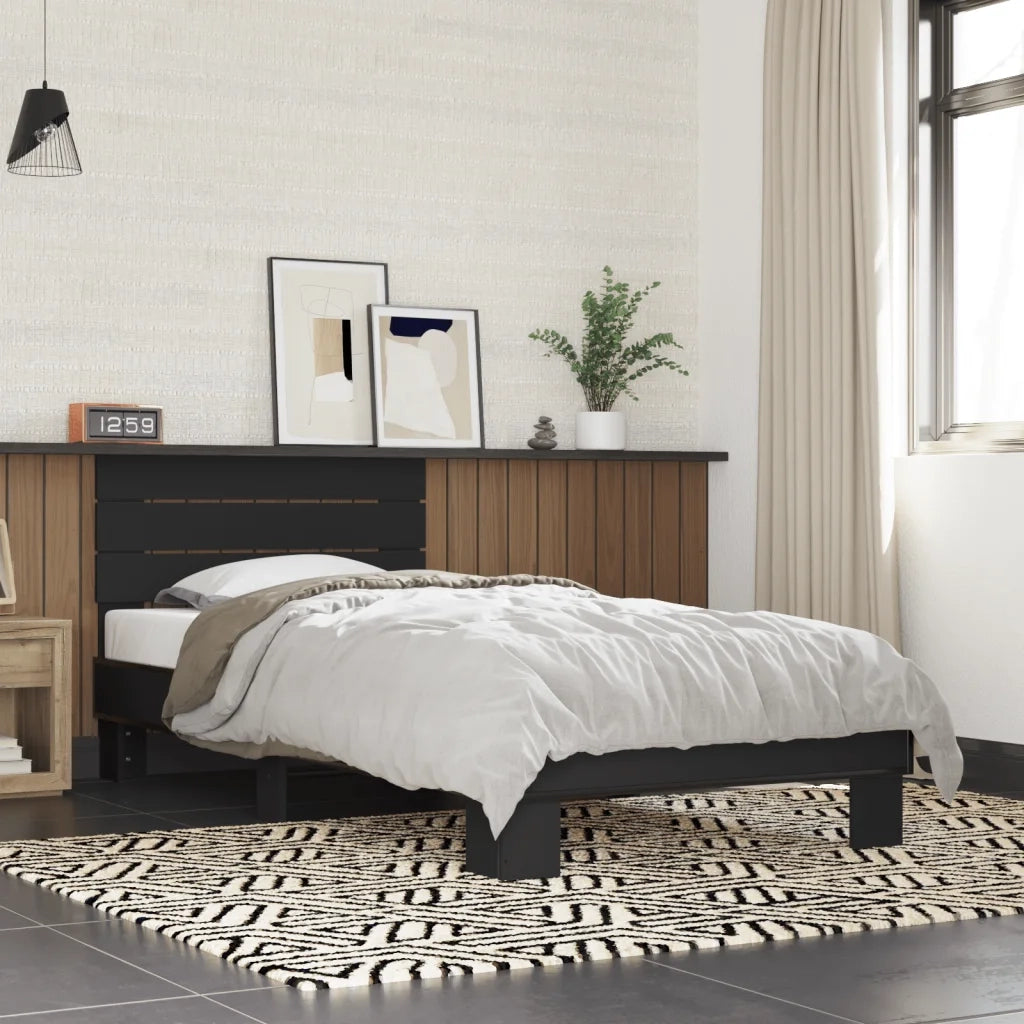 Giroletto-Struttura Letto Nero 90x200 cm in Legno Multistrato e Metallo 223227