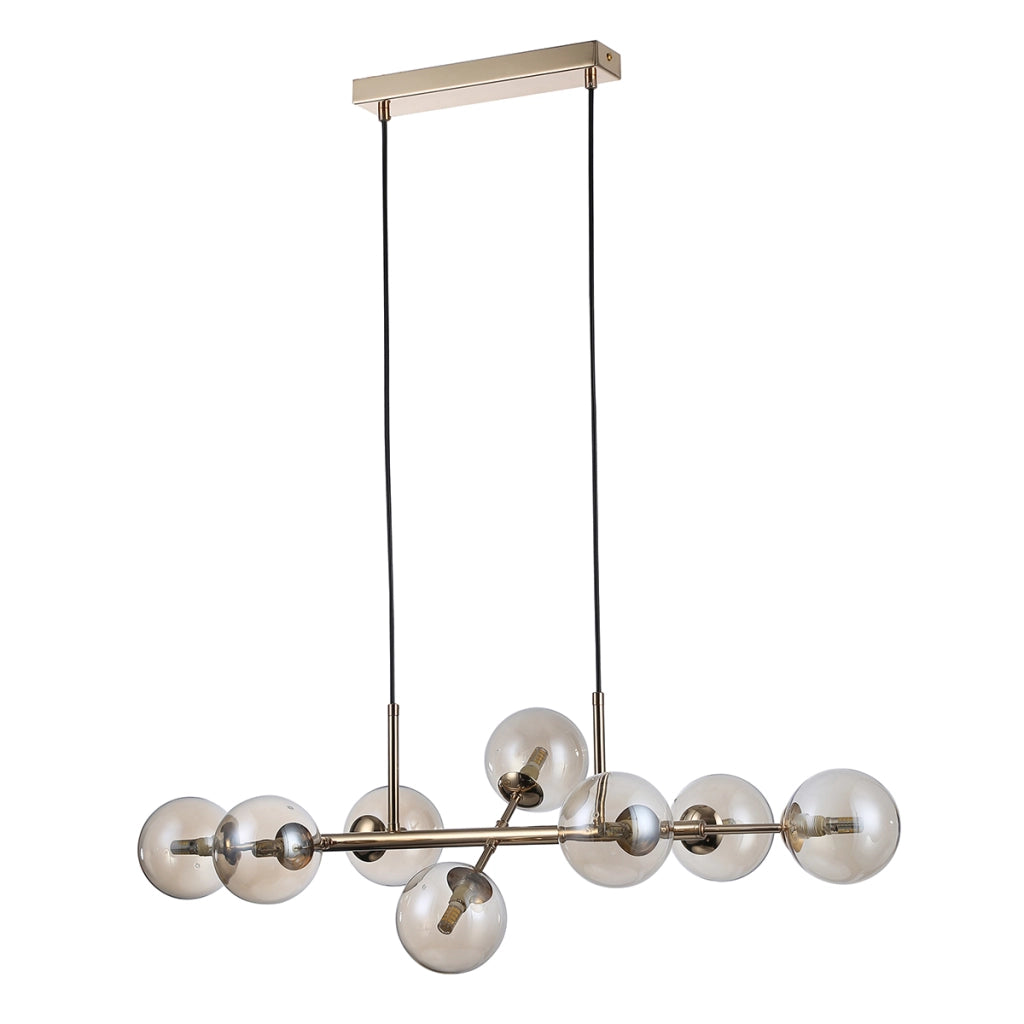 Lampadario sospeso Italux Erimida industriale ottone vetro 8xG9