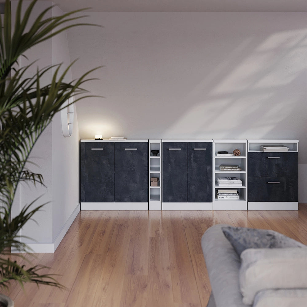 Set di mobili sottotetto Rion Calce nera/Bianco Set di 2 Vicco