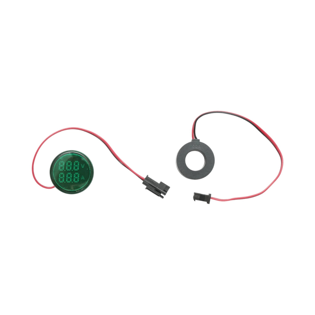 Indicatore digitale amperometro e voltmetro LED verde 0-100A/50-500V AC Ø 22mm Breckner Germany