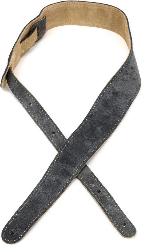 Cinturino in pelle di suède 2 pollici, colore grigio/tan, chiusura reversibile - cinturino per chitarra universale e regolabile