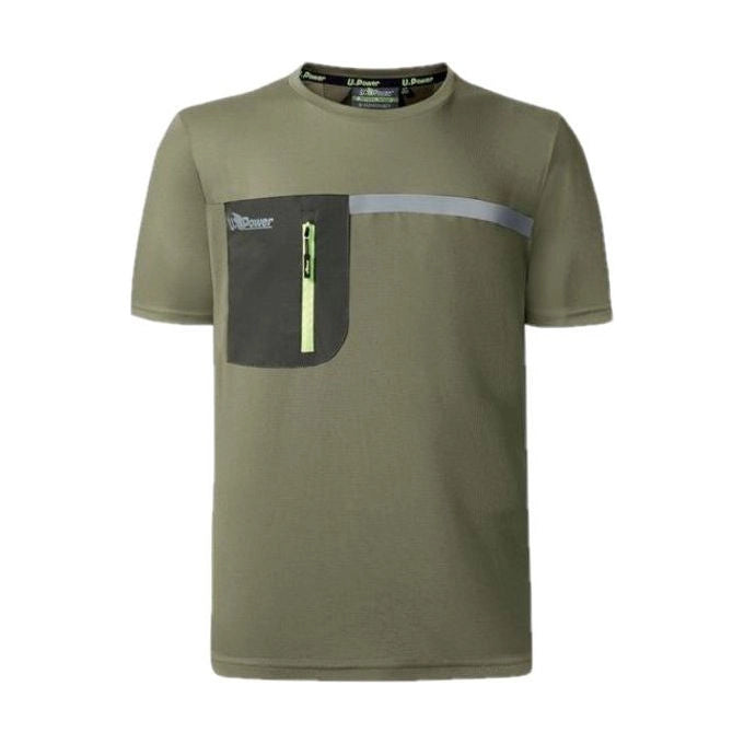 U-Power WFU248BO Christal T-shirt da lavoro uomo manica corta HeiQ Smart Temp antimicrobica banda riflettente colore Burnt Olive