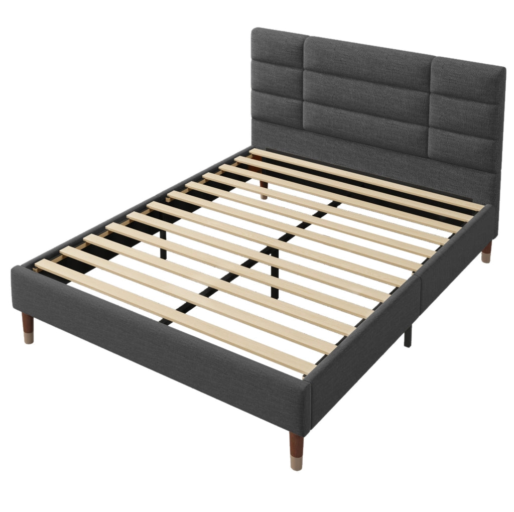 Letto imbottito 140x200 cm effetto lino grigio con testiera e materasso -