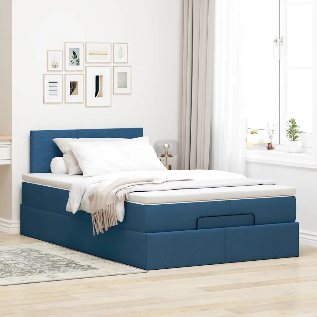 Struttura Letto Pouf con Materasso Blu 120x190 cm in Tessuto
