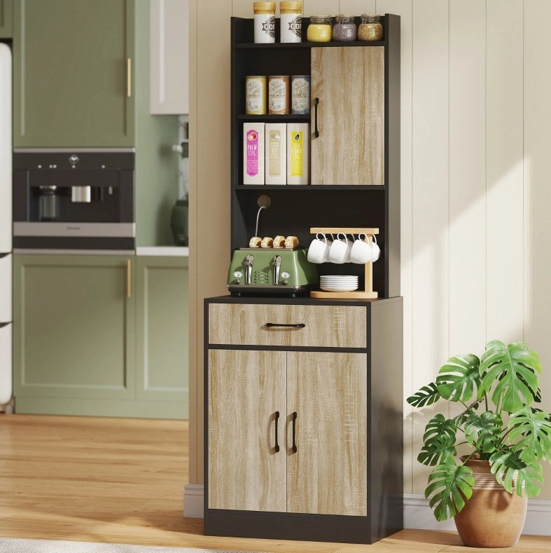 Credenza cucina 60x40x180 cm con piano di lavoro e passacavo; in pannello truciolare rivestito in melamina; naturale