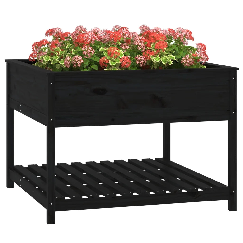 Fioriera con Mensola Nera 111,5x111,5x81 cm Legno Massello Pino 823805