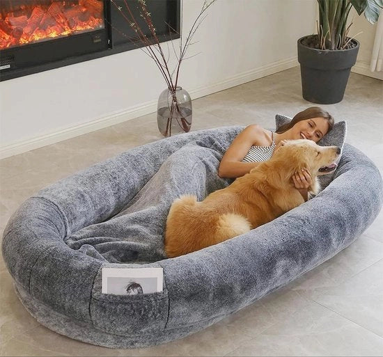 Letto per cani ortopedico per grandi cani con bordo alto - 175x100 cm - Cuscino morbido per cani con coperta e cuscino